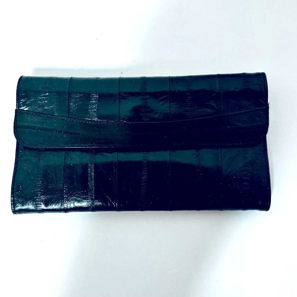 Vincentti Elegant Black Eelskin Vintage Wallet 7” x 4” excellent condition